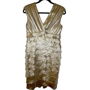 Adrianna Papell Dress SZ 8 Semi Formal Tiered Champagne Pearlescent Knee Length